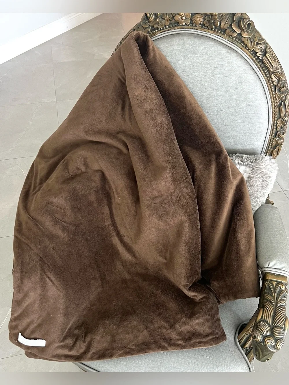 RESTORATION HARDWARE RH Brown Soft Fleece Faux Fur Reversible Cozy Blanket Throw